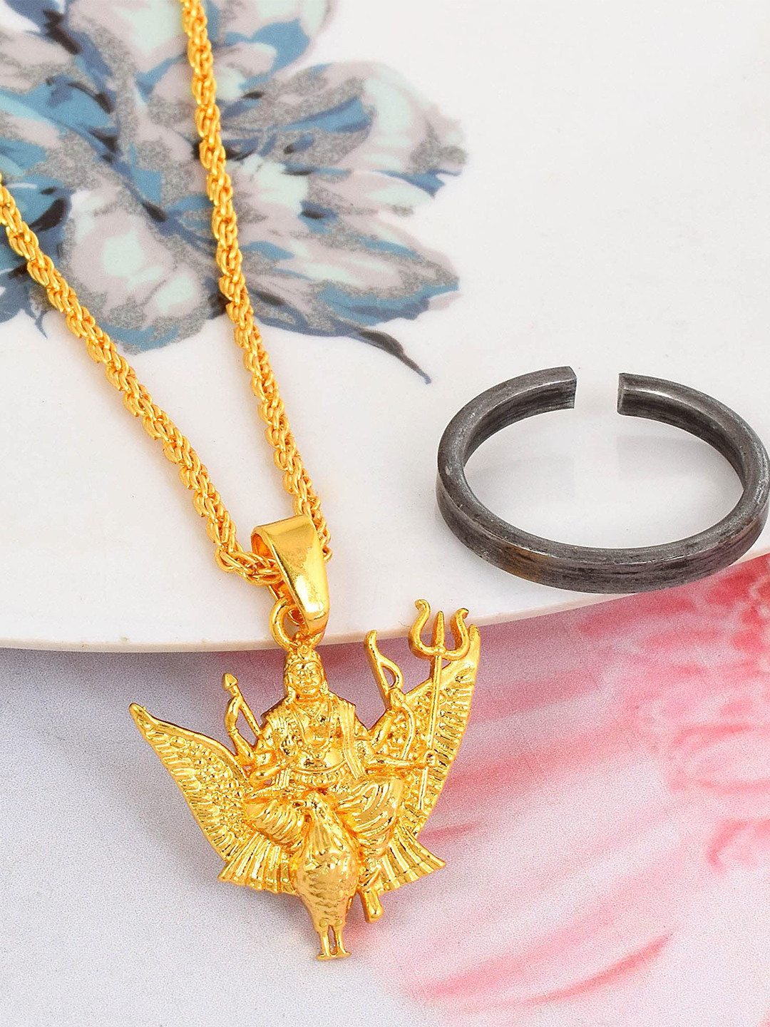 MEMOIR Unisex Gold Plated Lord Shani Jewellery Set