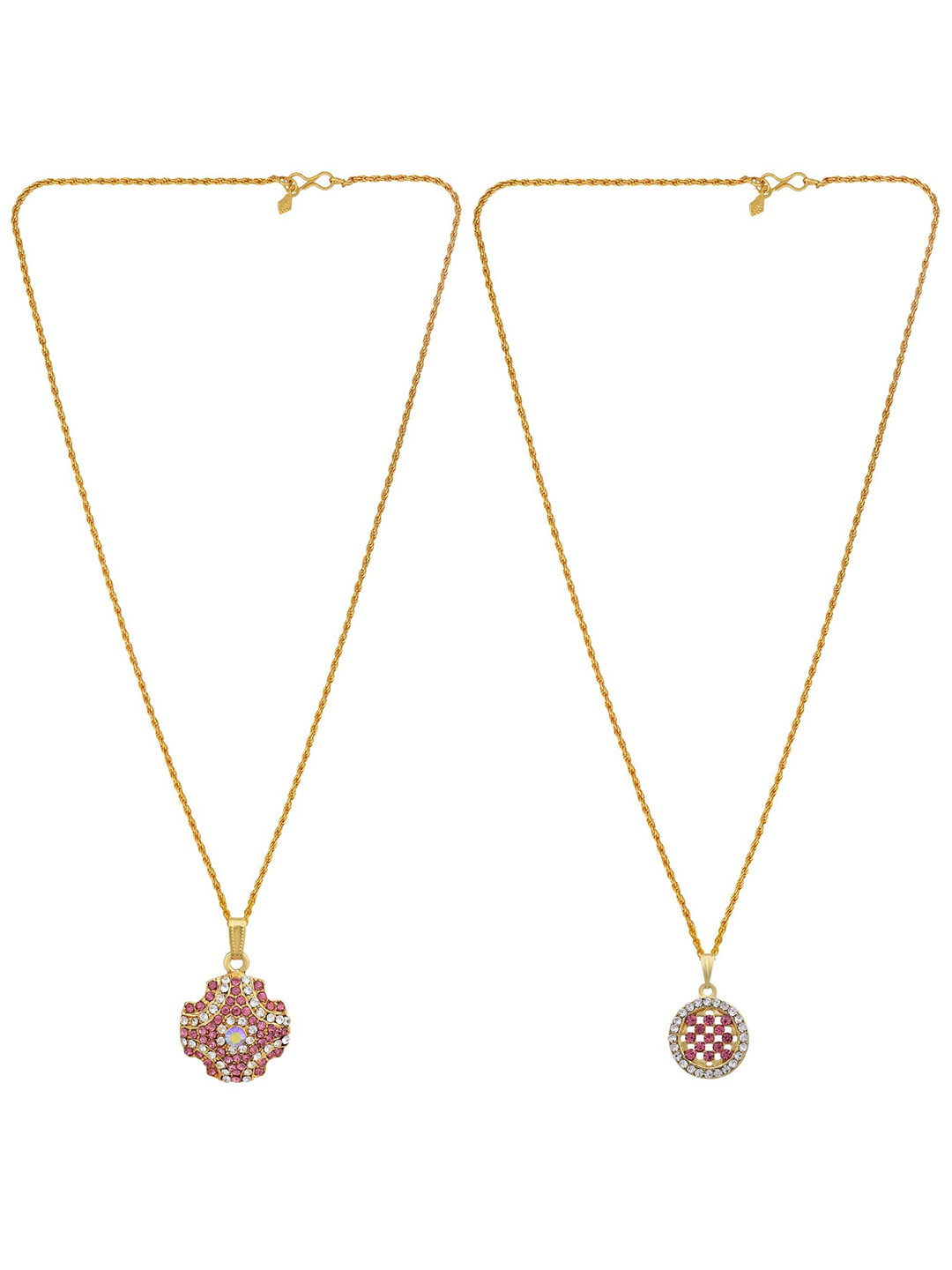 MEMOIR Unisex Set Of 2 Gold-Plated Cubic Zirconia Star & Round Shaped Pendant With Chain