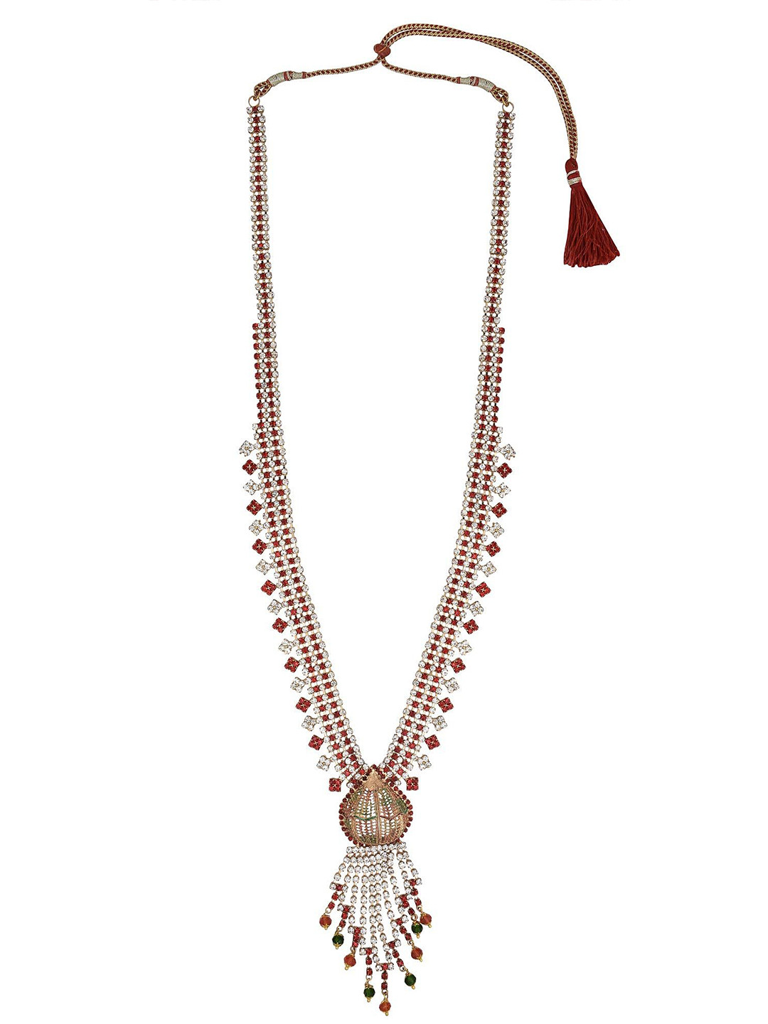 MEMOIR Unisex Brass-Plated Cubic Zirconia Meenakari done Naivedya Statement Necklace