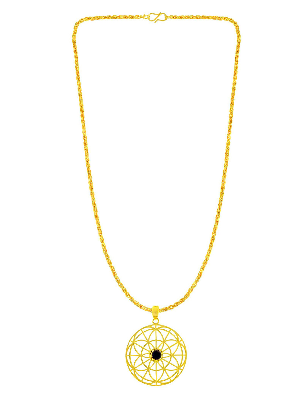 MEMOIR Unisex Gold-Plated Oxyn Studded Circular Charm Pendant With Chain