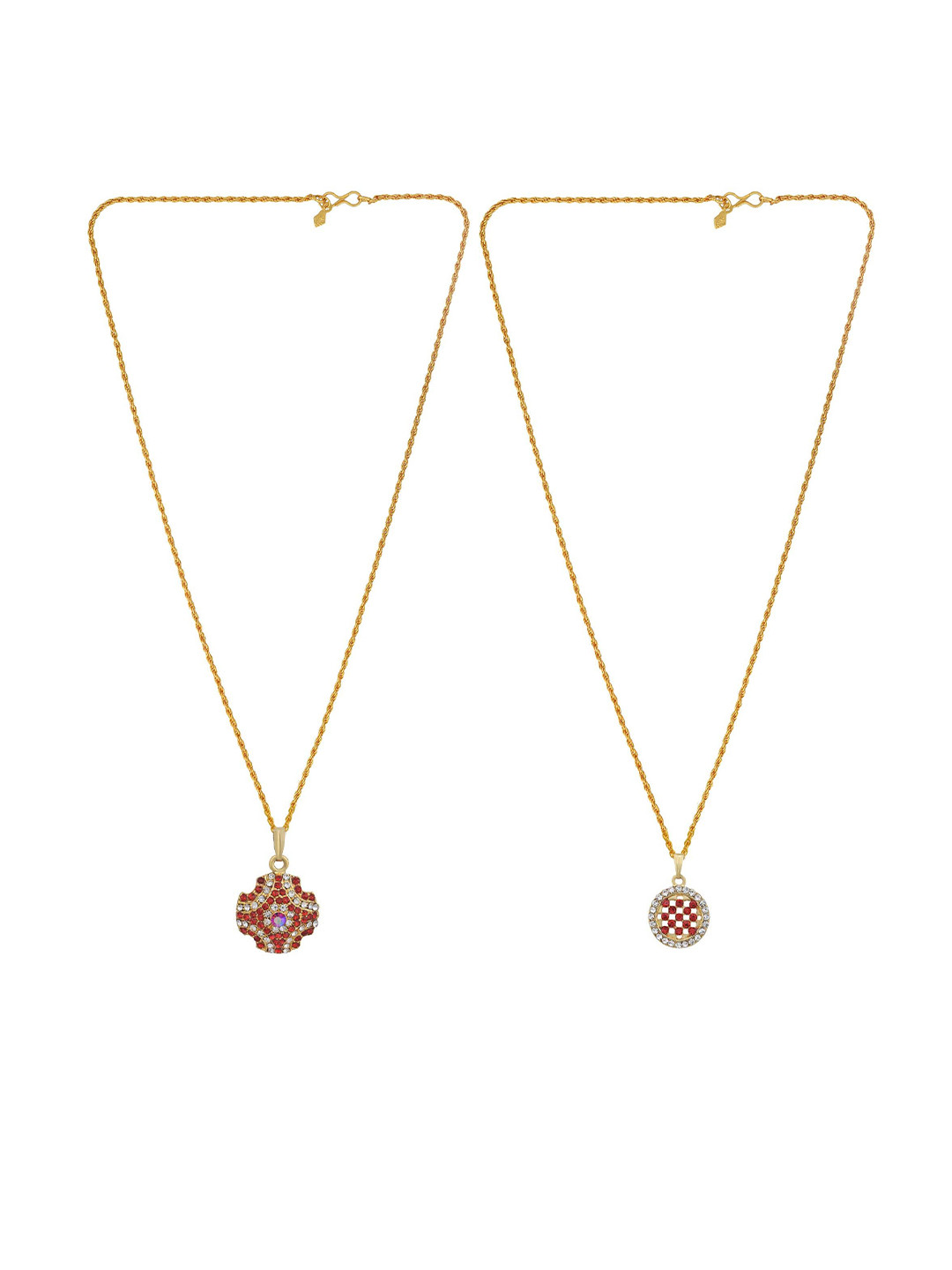 MEMOIR Set Of 2 Gold-Plated CZ Studded Star & Round Pendant With Chain
