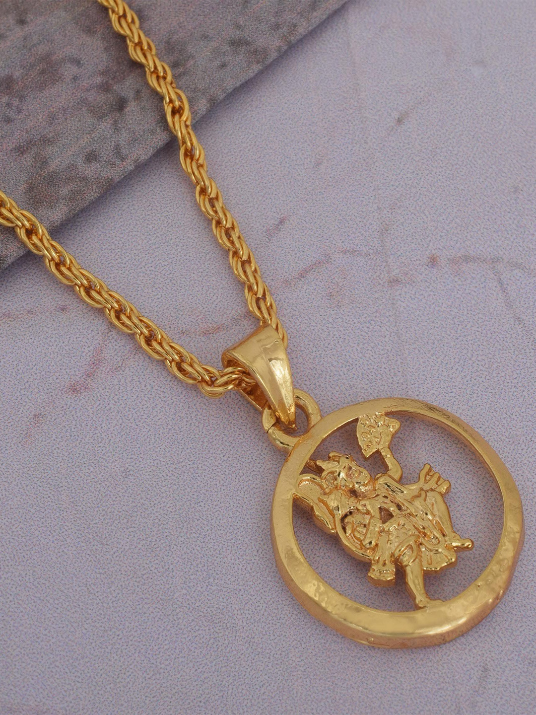 MEMOIR Unisex Gold-Plated Flying Hanuman Charm Pendant With Chain