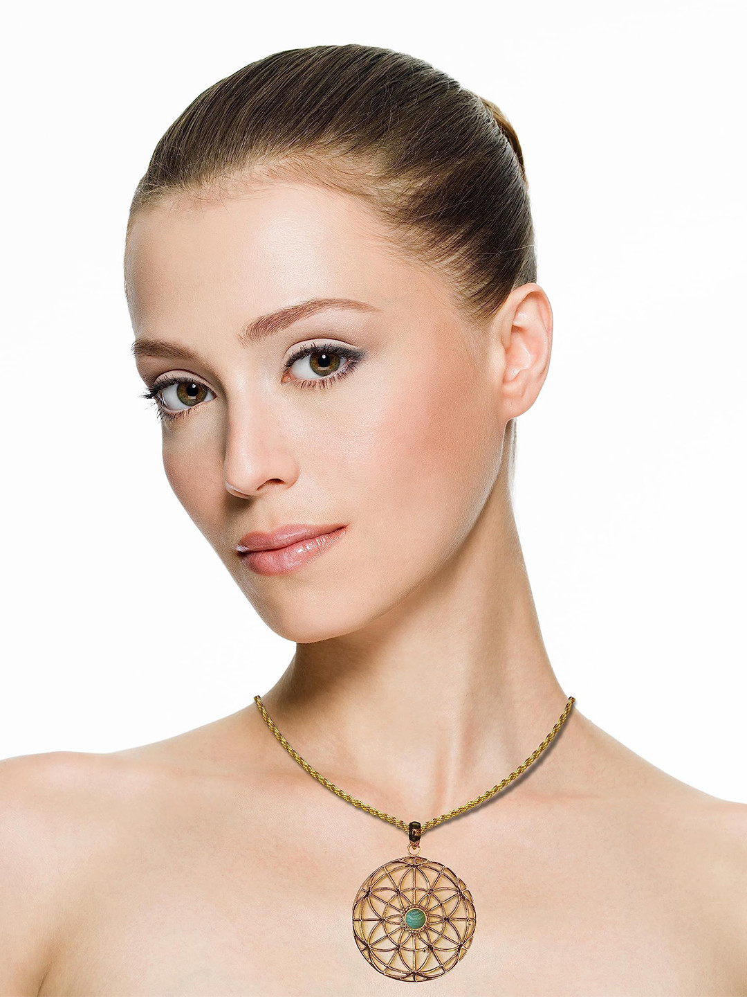 MEMOIR Gold-Plated Gem Stone Studded Chakra Design Pendant With Chain