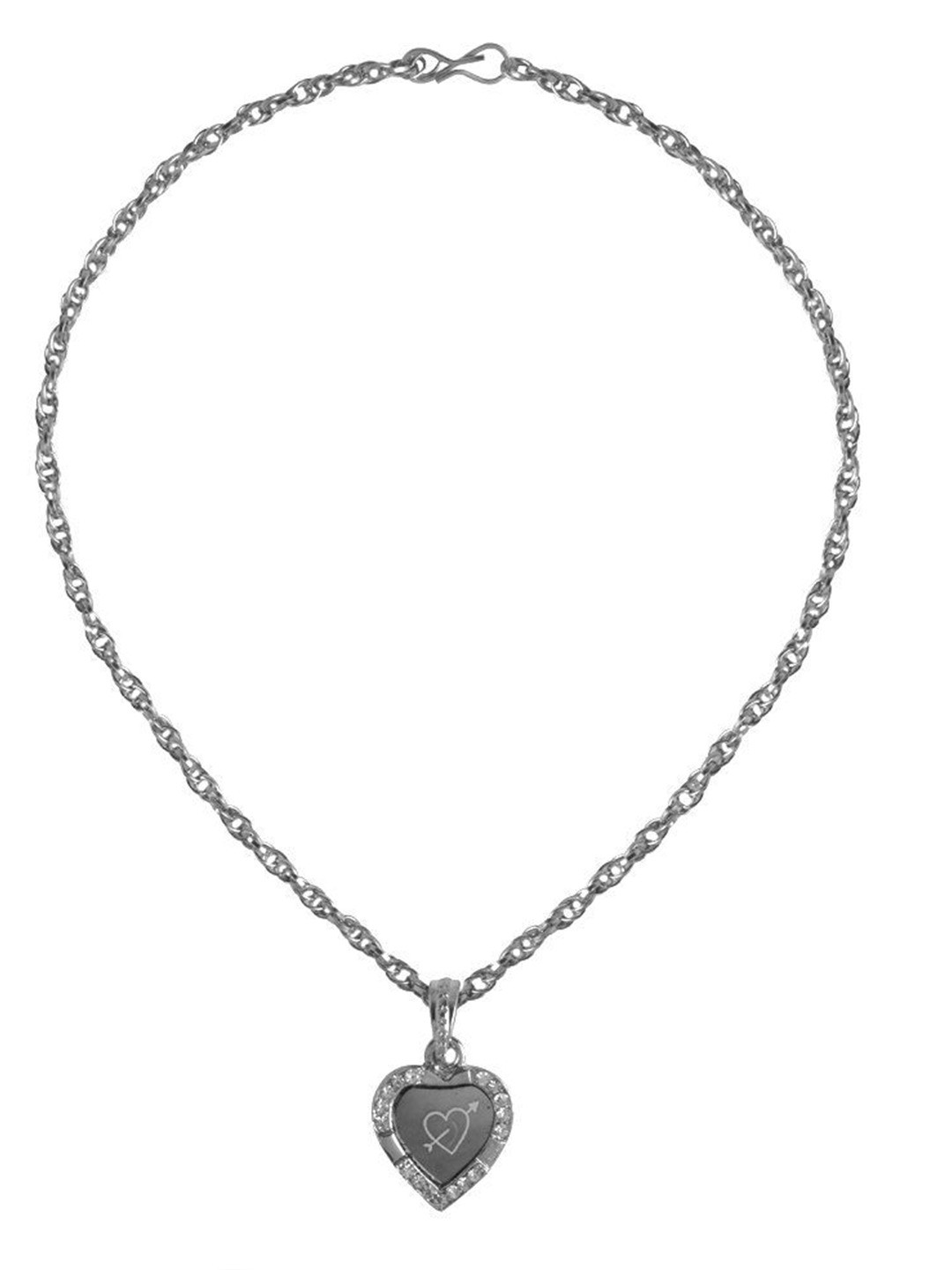 MEMOIR Unisex Silver-Plated American Diamond Studded Heart Charm Pendant With Chain
