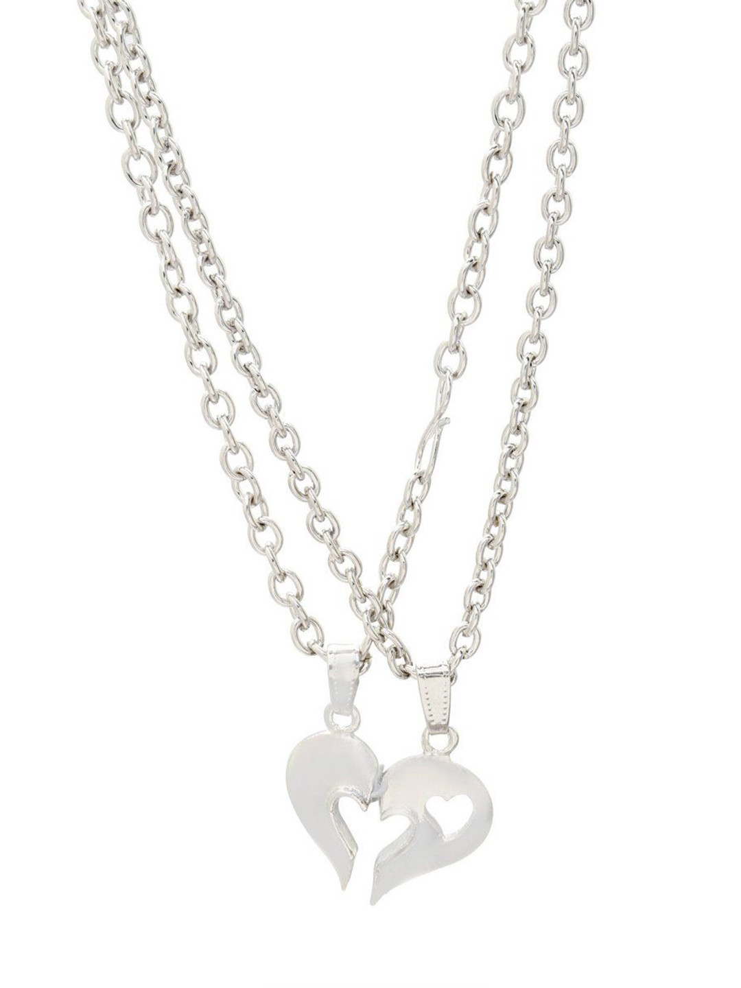 MEMOIR Unisex Silver-Plated 2 Part Heart Shape Charm Pendant With Chain