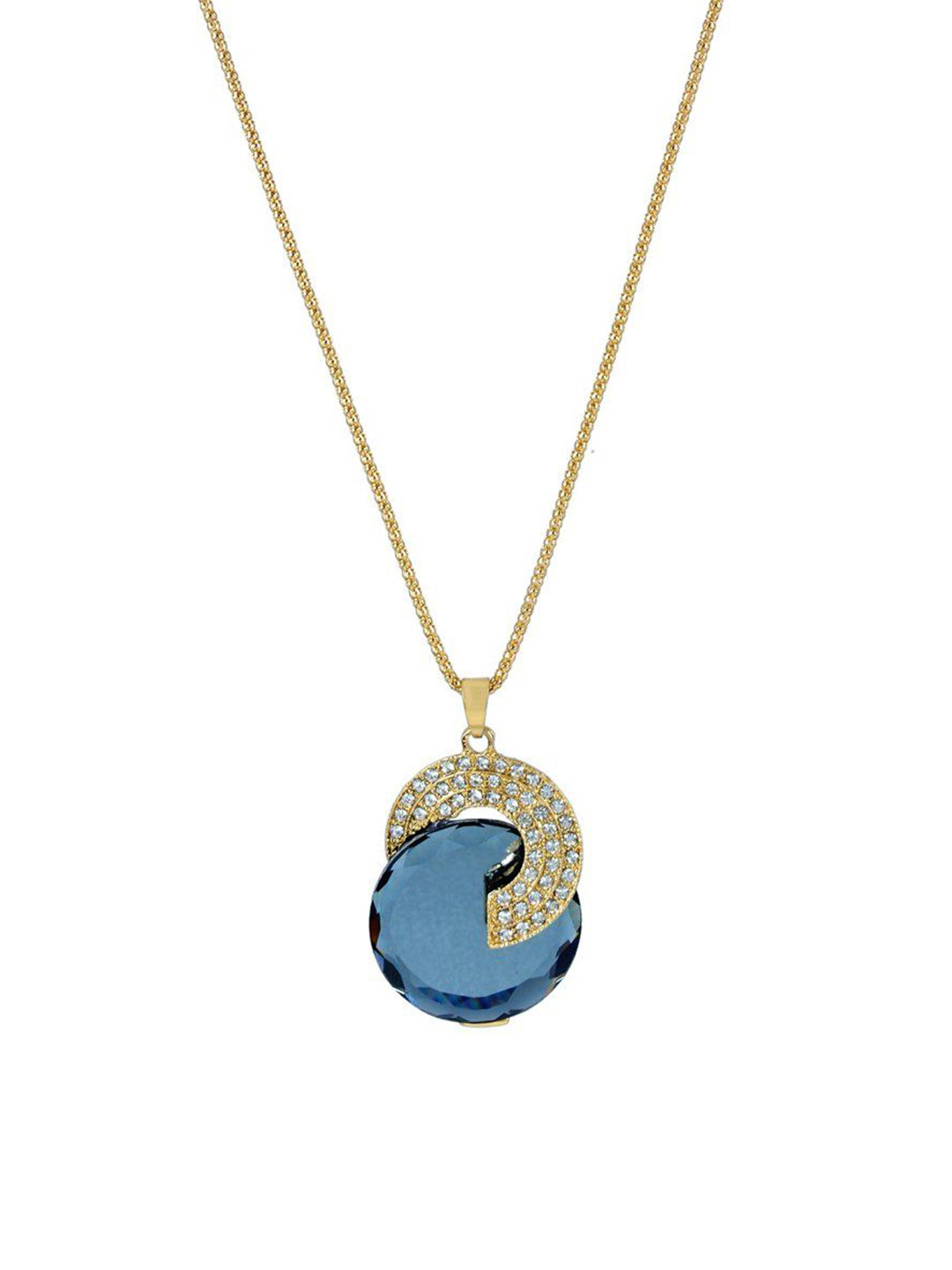MEMOIR Unisex Gold-Plated Cubic Zirconia Studded Arc and Round Charm Pendant With Chain