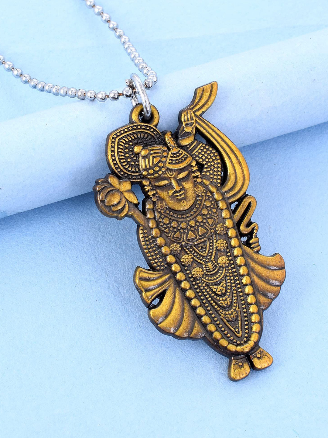 MEMOIR Unisex Gold-Plated Shrinathji Pendant With Chain