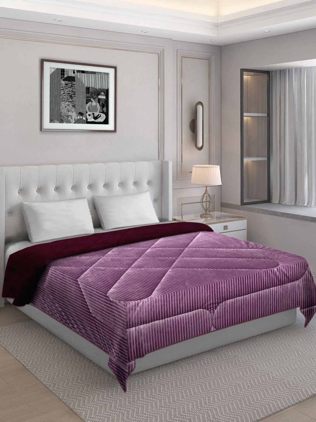 KLOTTHE Purple & Maroon Self Design Wool 950 GSM Heavy Winter King Double Bed Quilt