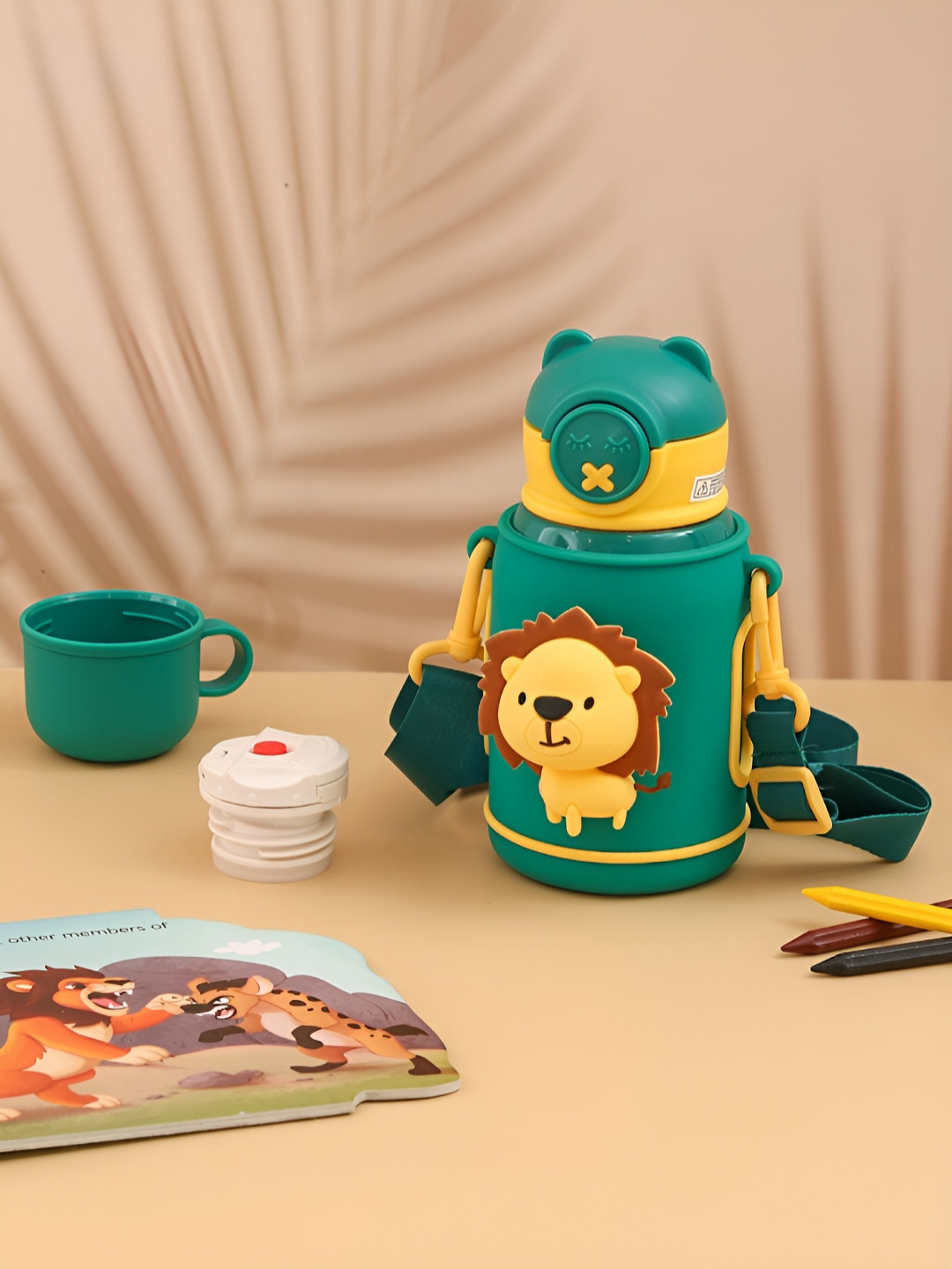 Yellow Bee Green Cartoon Characters Stainless Steel Lockable Lid Flask - 450ml