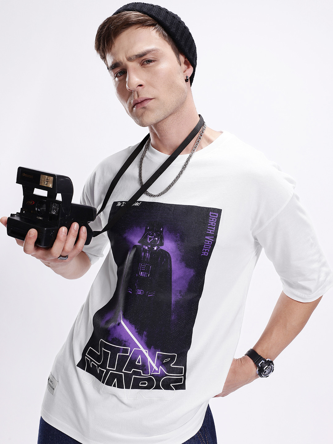 Kook N Keech Men Darth Vader Printed Drop-Shoulder Sleeves Oversized Pure Cotton T-shirt
