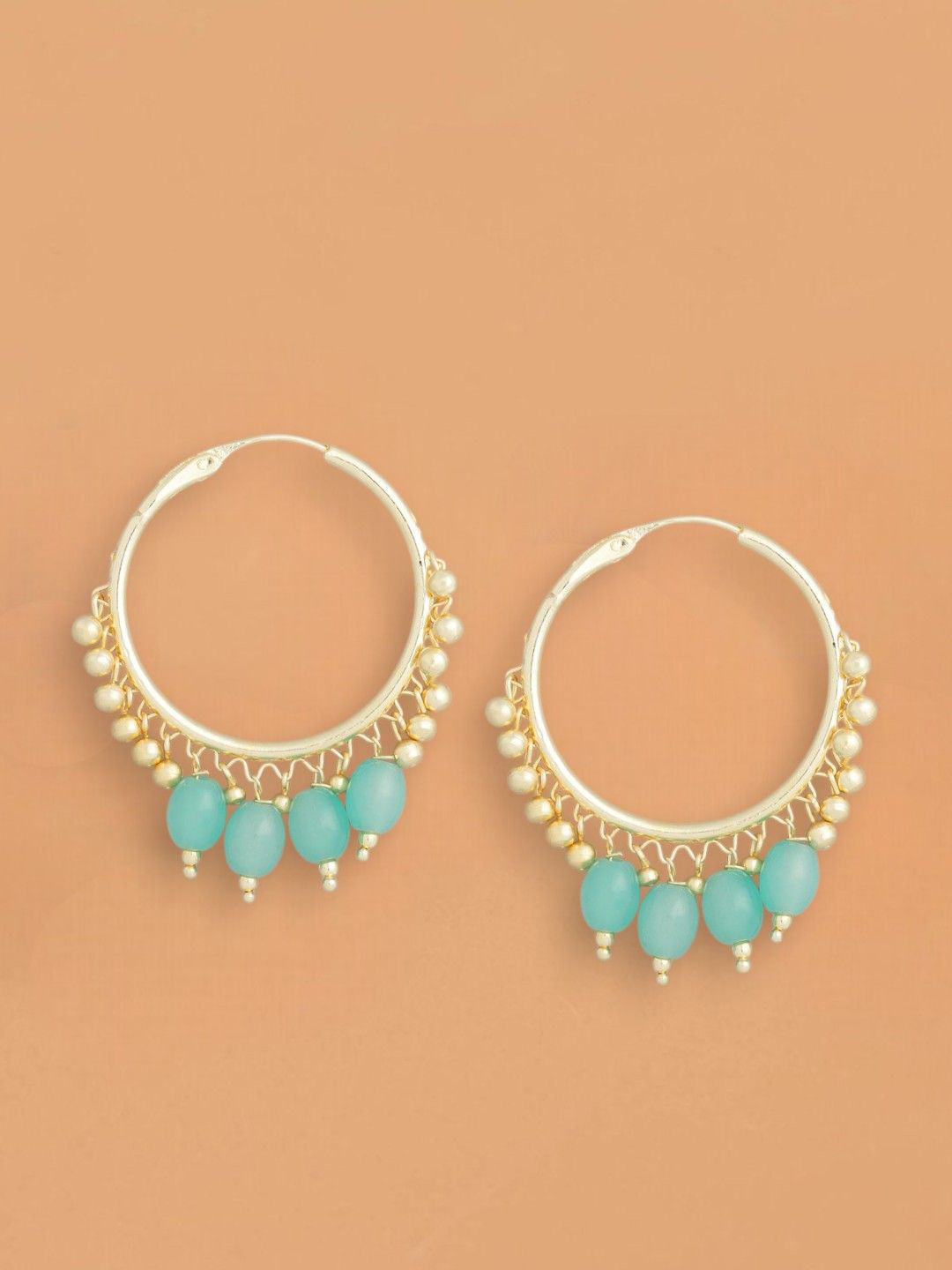 Anouk Gold-Toned And Blue Gold Plated Artificial Beads Studded Hoop Shaped Earrings