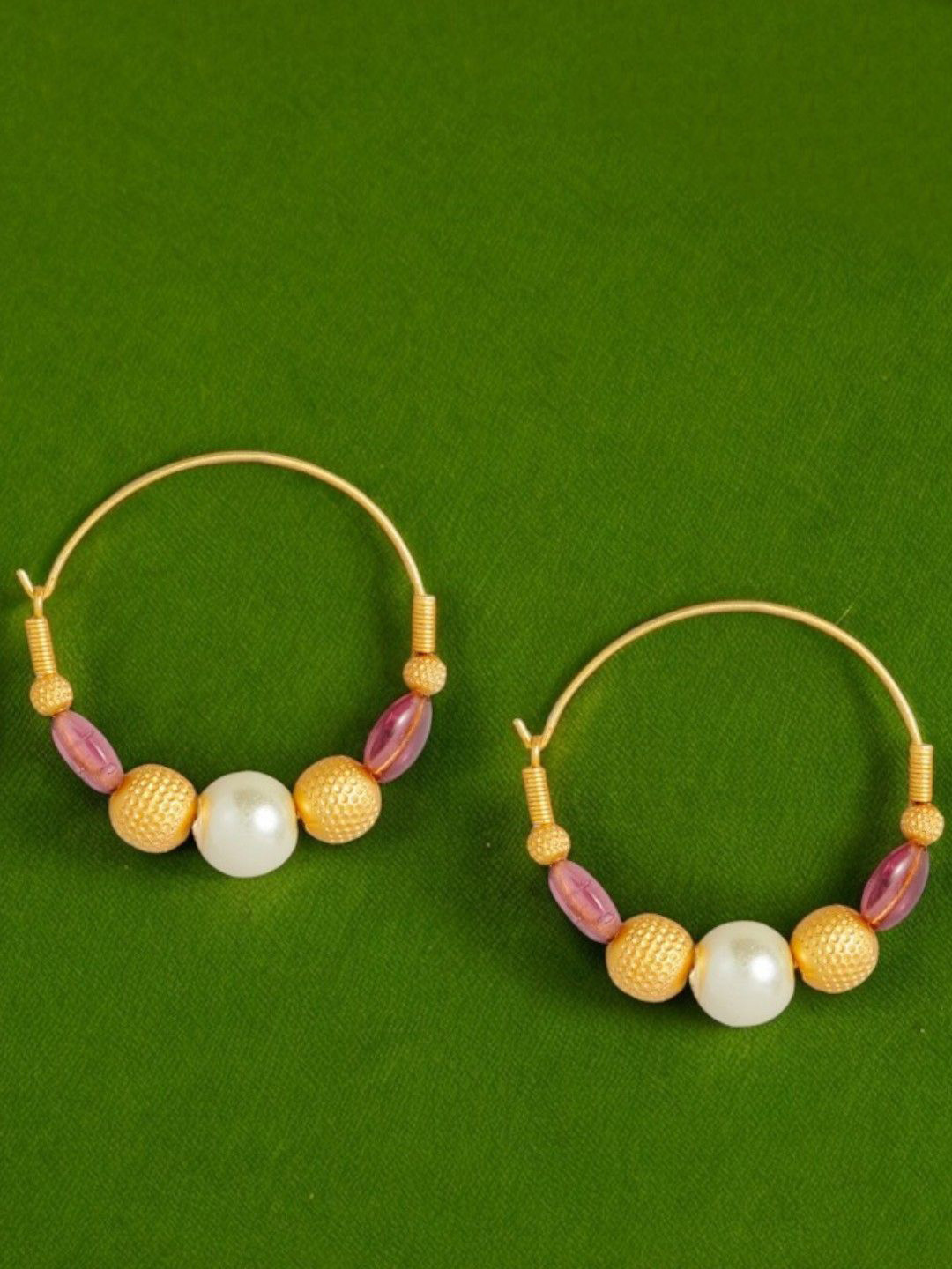 Anouk Pink And Yellow Gold Plated Artificial studded Beaded Hoop Earrings