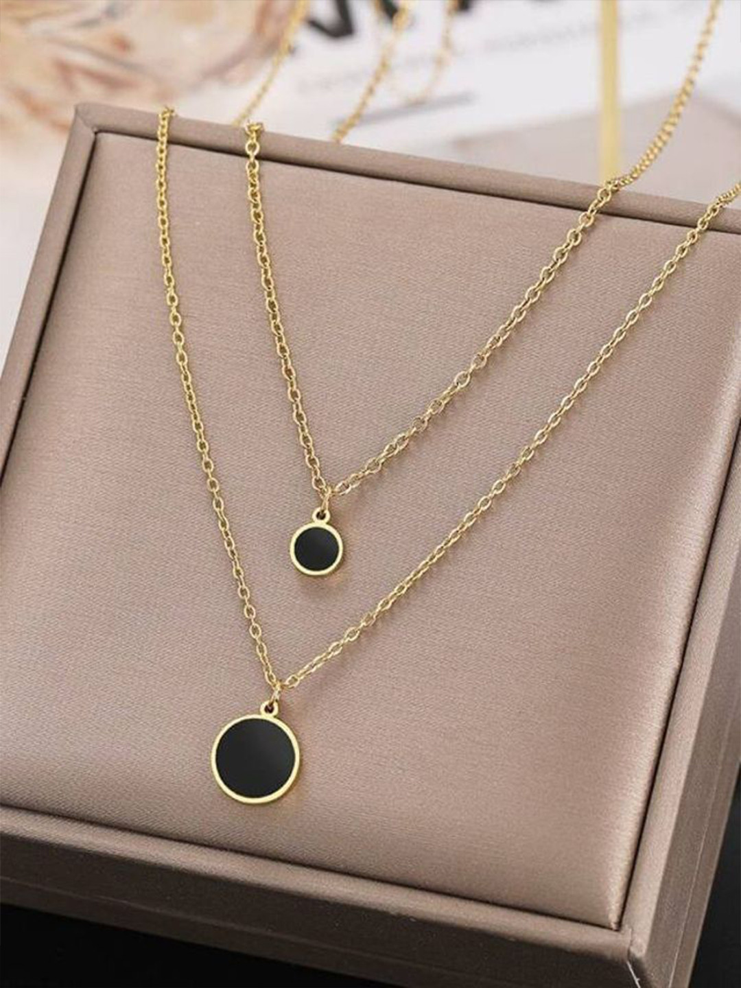 DEGHLAM Gold Plated Circular Shape Double Pendants with Chains