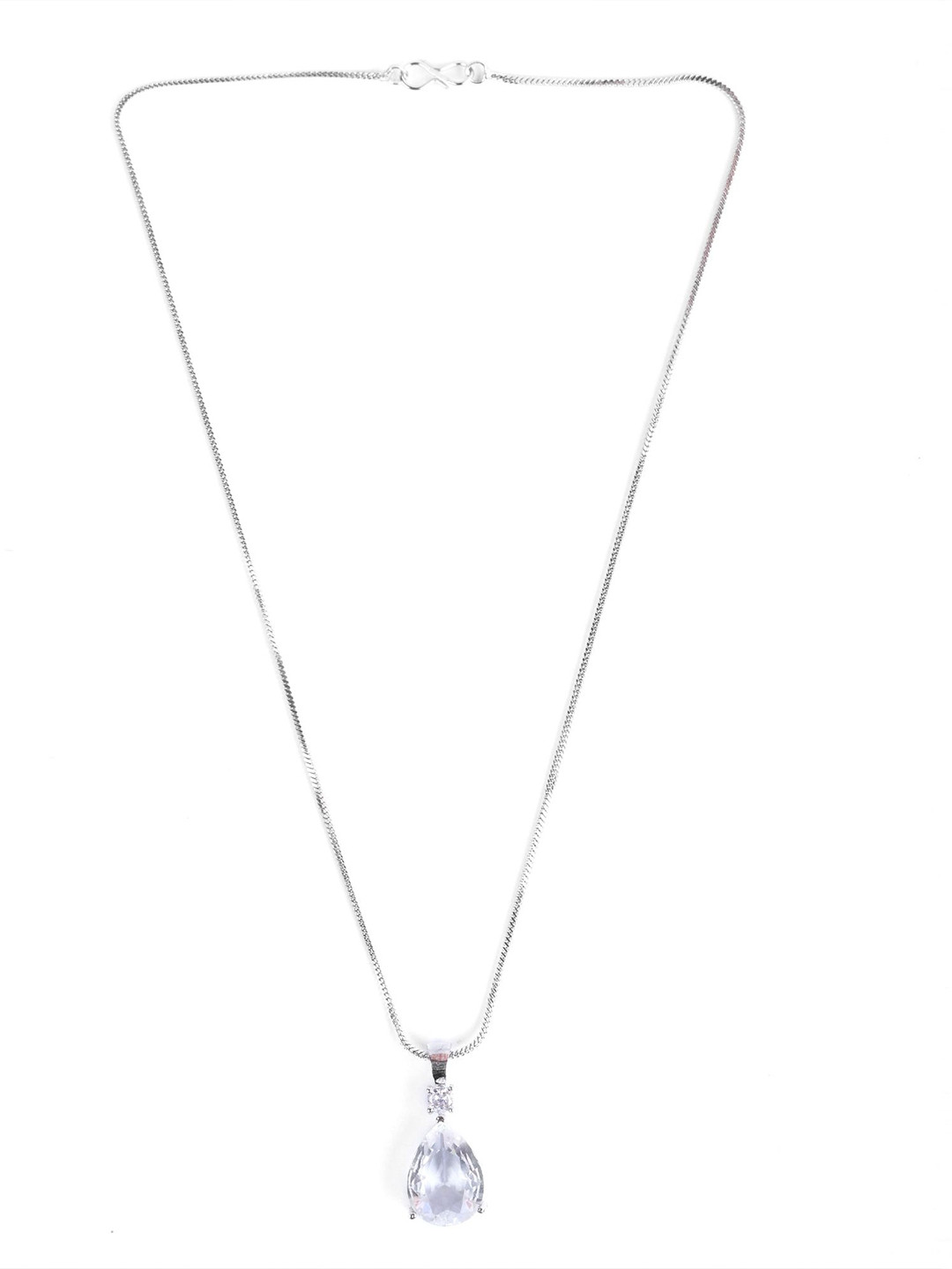 DEGHLAM Silver Plated American Diamond Studded Triangular Charm Pendant With Chain