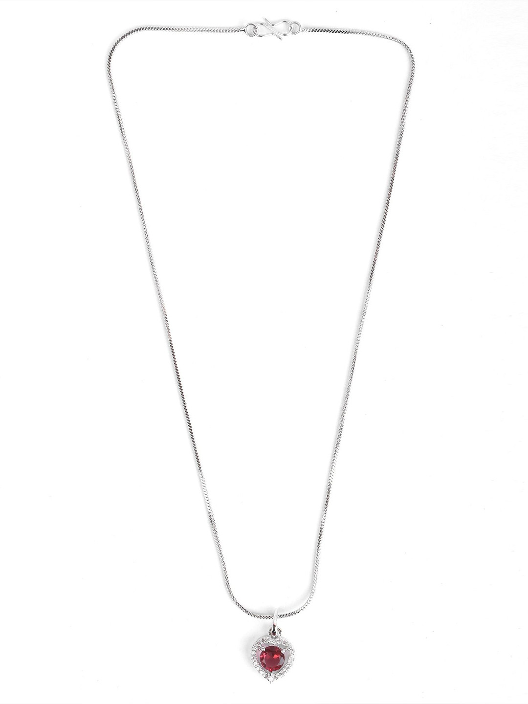 DEGHLAM Silver Plated American Diamond Studded Heart Shape Charm Pendant With Chain