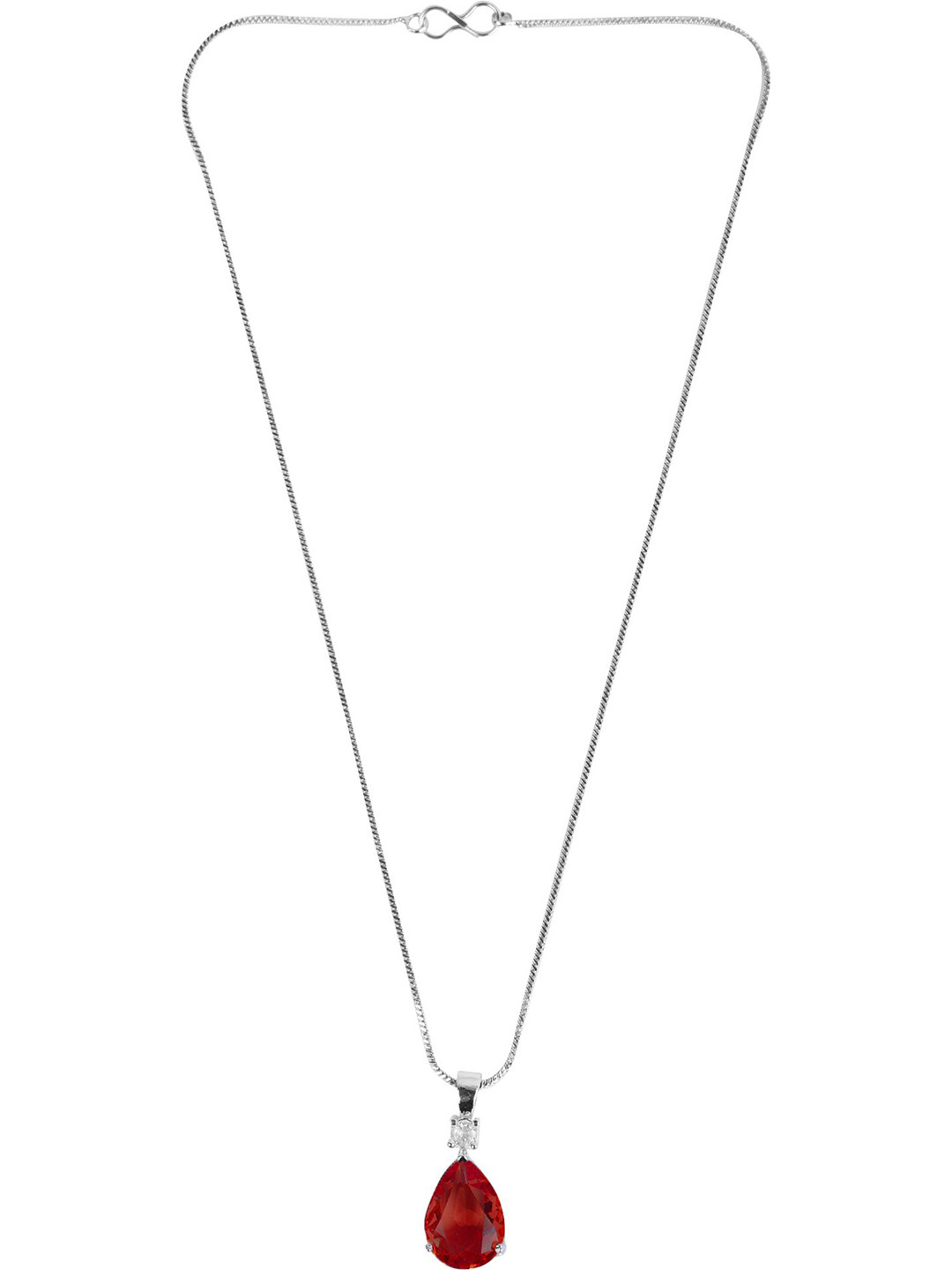 DEGHLAM Silver-Plated American Diamond Studded Triangular Charm Pendant With Chain