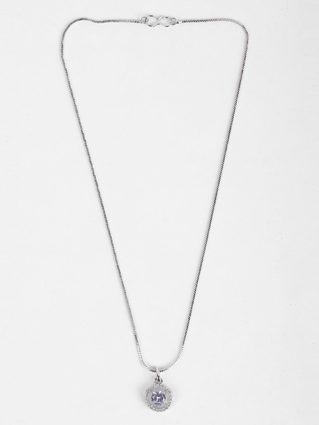 DEGHLAM Silver Plated American Diamond Studded Circular Charm Pendant With Chain