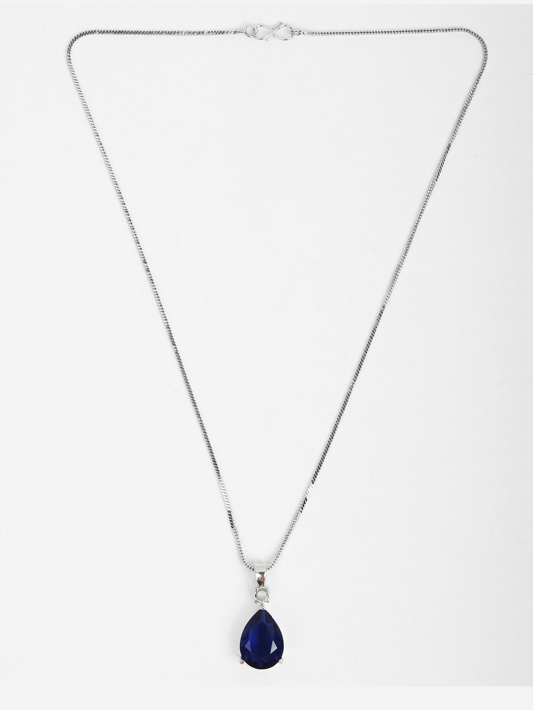 DEGHLAM Silver-Plated American Diamond Studded Teardrop Shape Pendant With Chain
