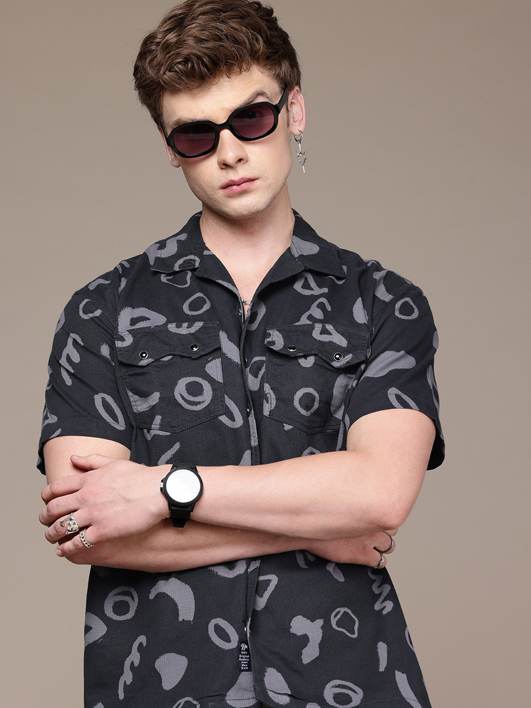 The Roadster Life Co. Relaxed Fit Printed Drop-Shoulder Sleeves Pure Cotton Casual Shirt