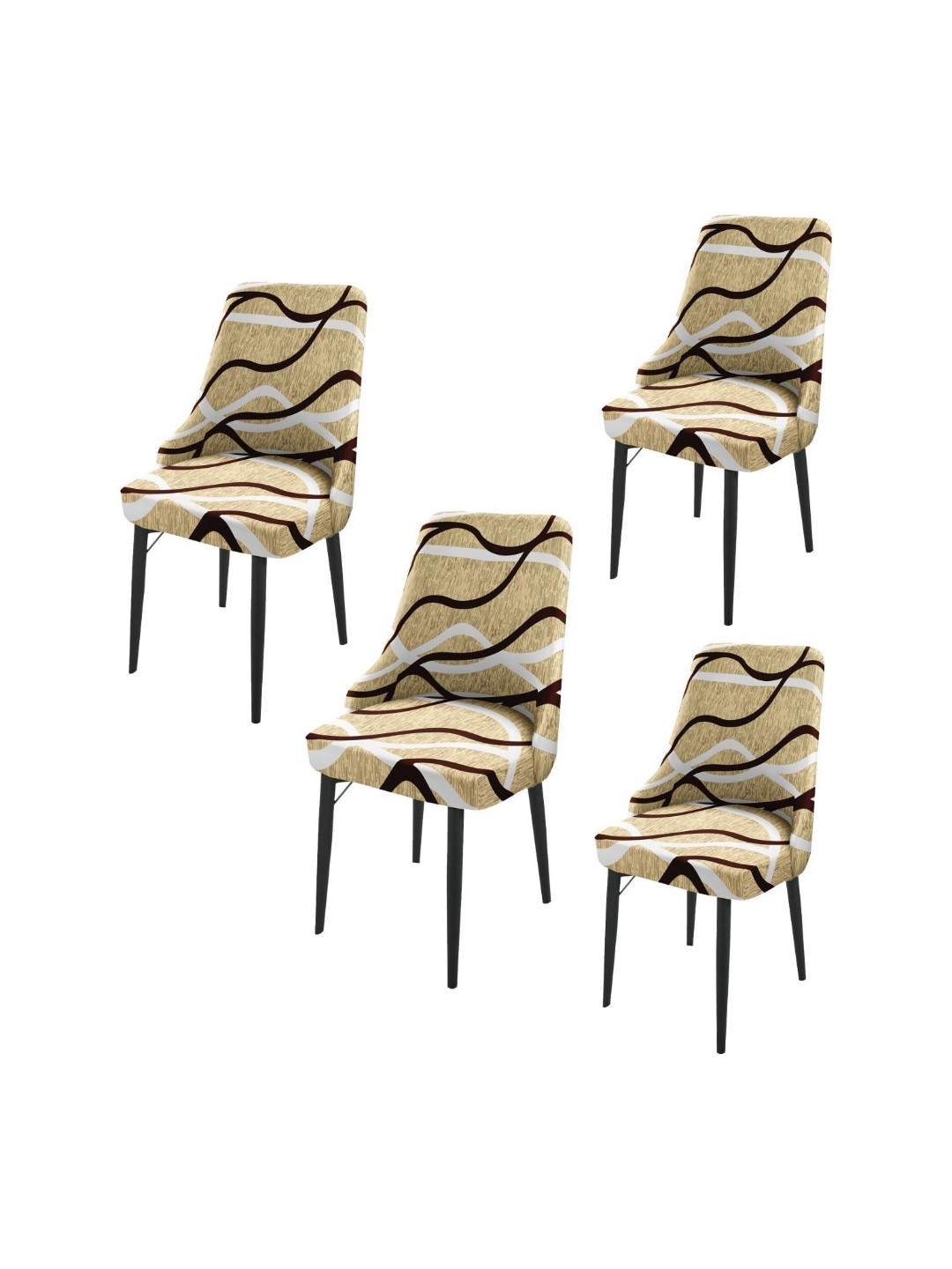 HOUSE OF QUIRK Beige & Brown 4 Pieces Printed Wingback Side Chair Covers