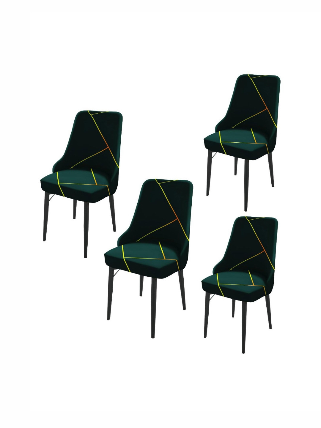HOUSE OF QUIRK Green & Gold Toned 4 Pieces Printed Wingback Side Chair Covers