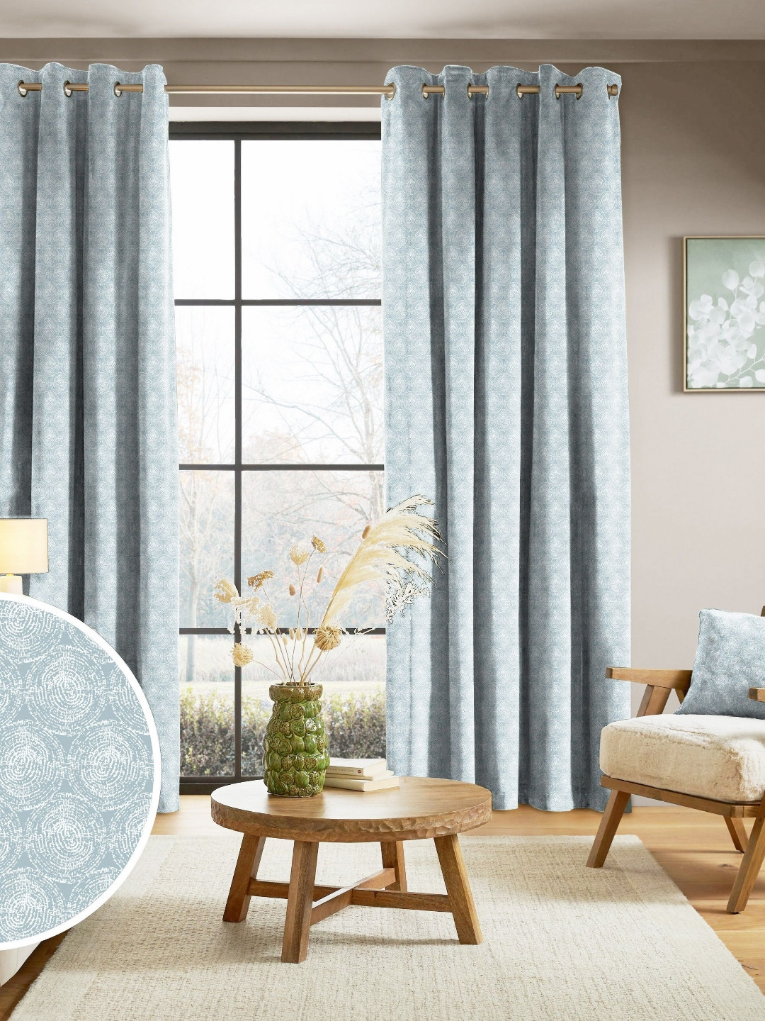 Nefertiti Home Blue 2 Pieces Black Out Long Door Curtain