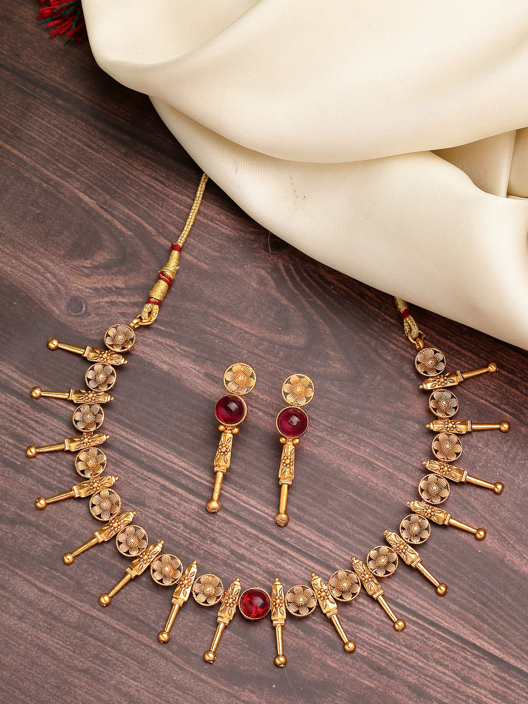 ZENEME Gold-Plated Laxmi Temple Necklace With Earrings