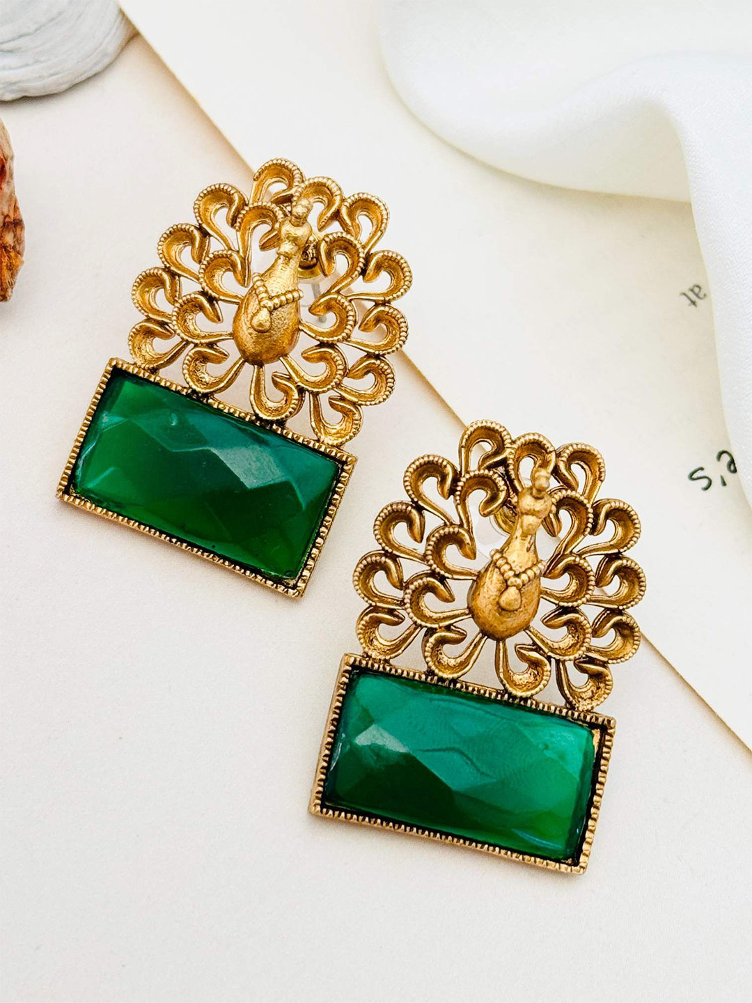 ABDESIGNS Women Gold Plating Rectangle Shaped Studs Earrings