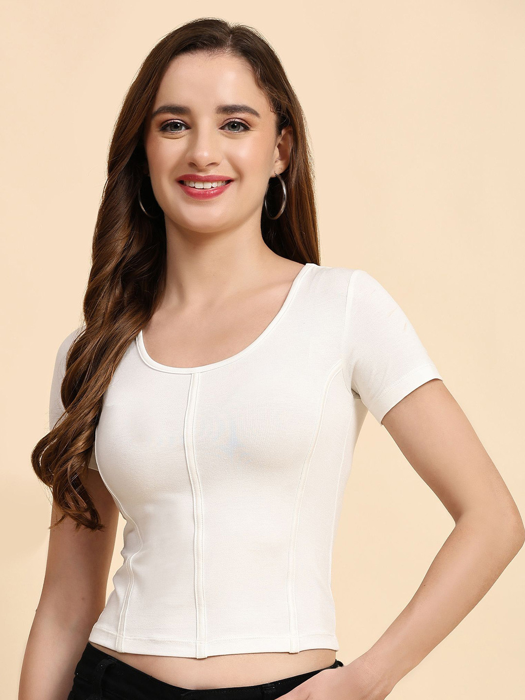 Outflits Solid Cotton Fitted Crop Top