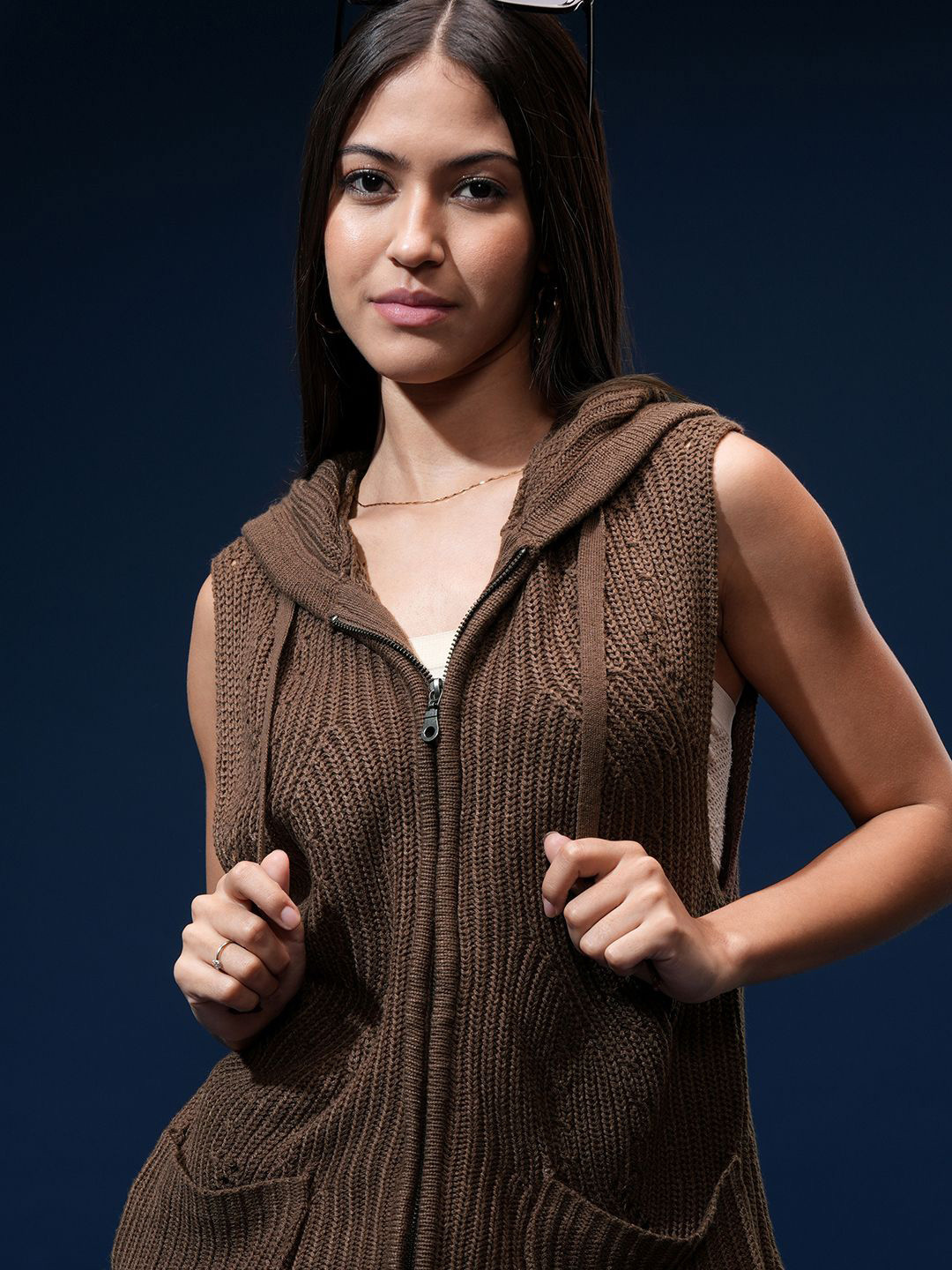 ESPYR By Tokyo Talkies Women Cable Knit Hooded Sweater