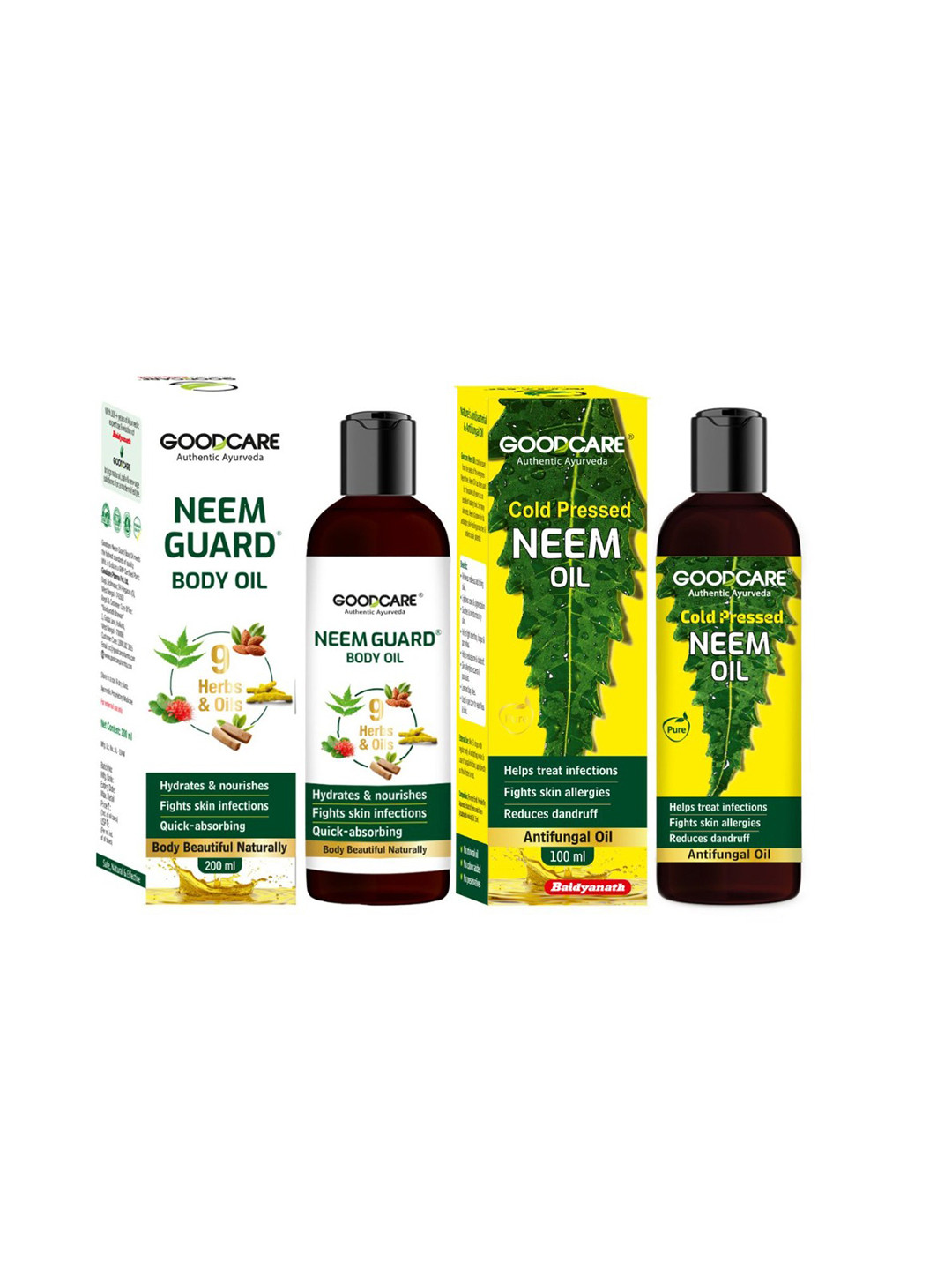 GOODCARE Set Of 2 Neem Guard Body Oil & Cold Pressed Neem Oil - 200 ml Each
