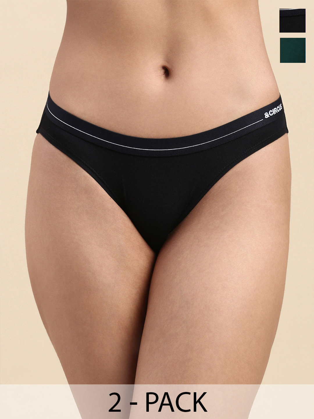 &CIRCUS Pack of 2 - Solid Bikini Low rise bi layer Mid coverage Micro Modal fabric