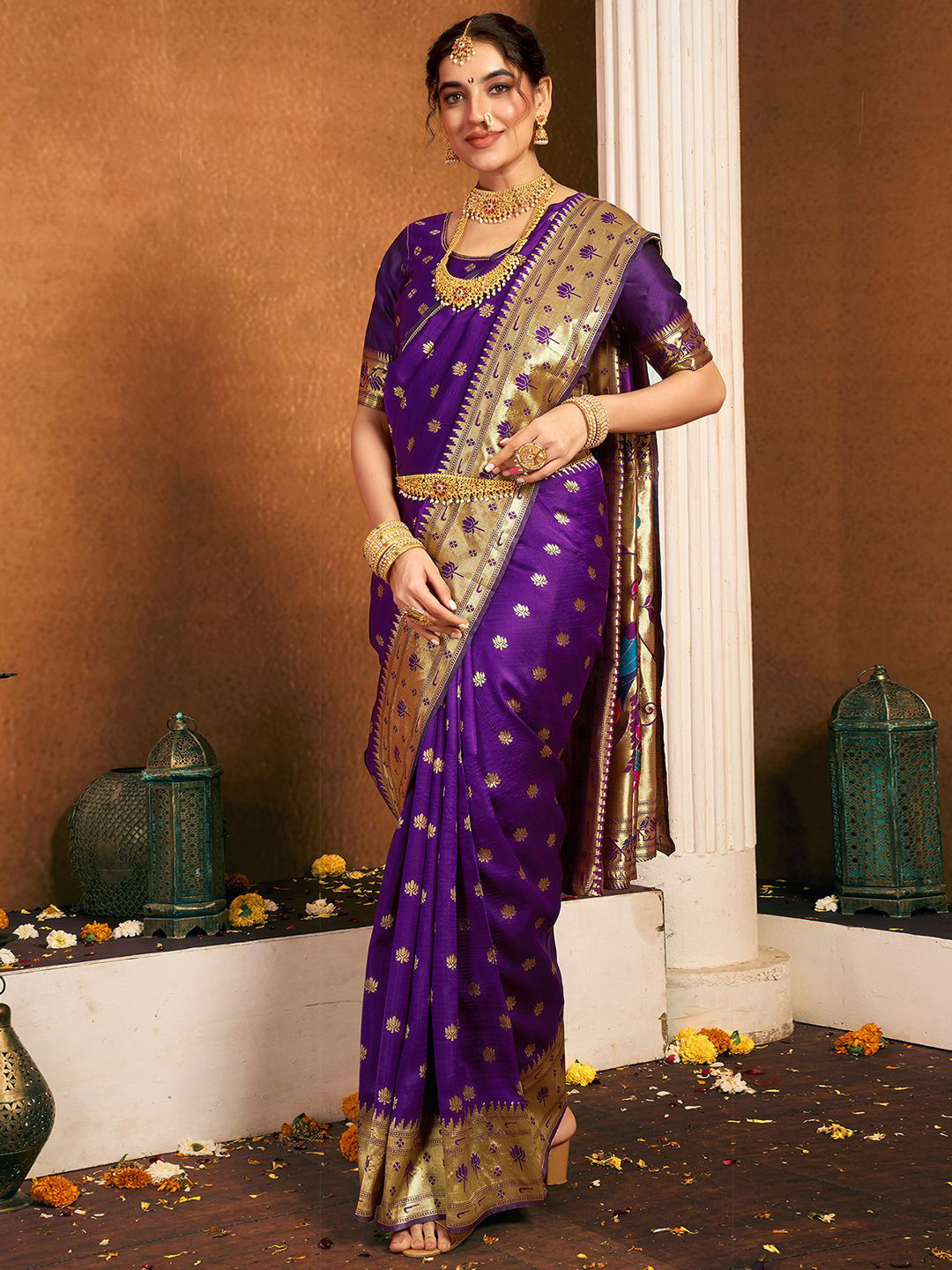 KALINI Woven Design Paithani Saree With Blouse Piece