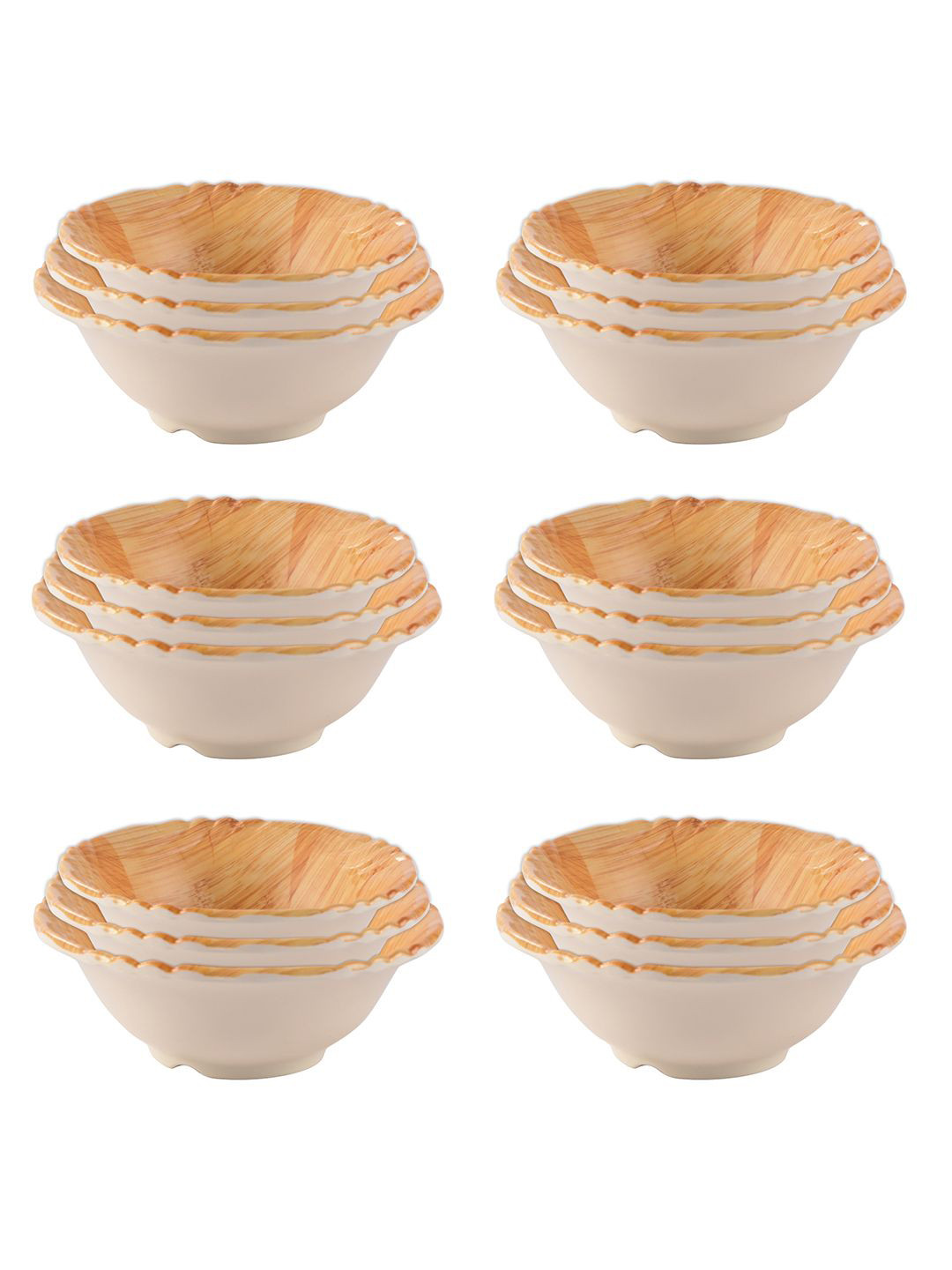 Kuber Industries Unisex Brown & White 18 Pieces Melamine Serving Bowls