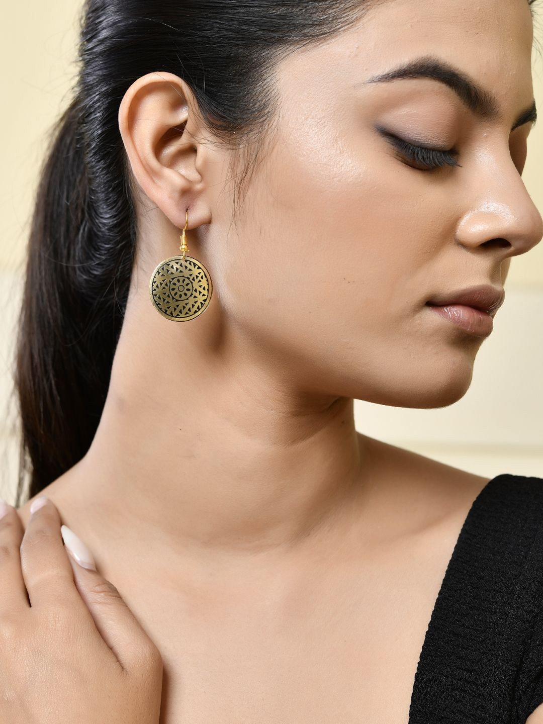 Silvermerc Designs Elegant Rhodium-Plated Geometric Pattern Drop Earrings