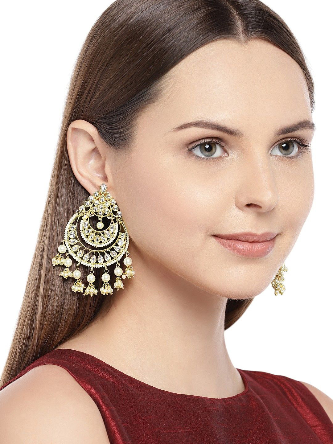 Anouk White And Gold-Plated Pearls Beaded Chandbalis