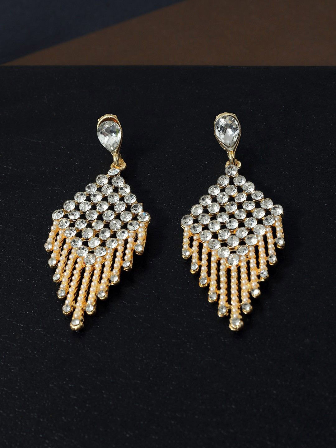 Anouk White And Gold-Plated Kundan Studded Drop Shaped Earrings