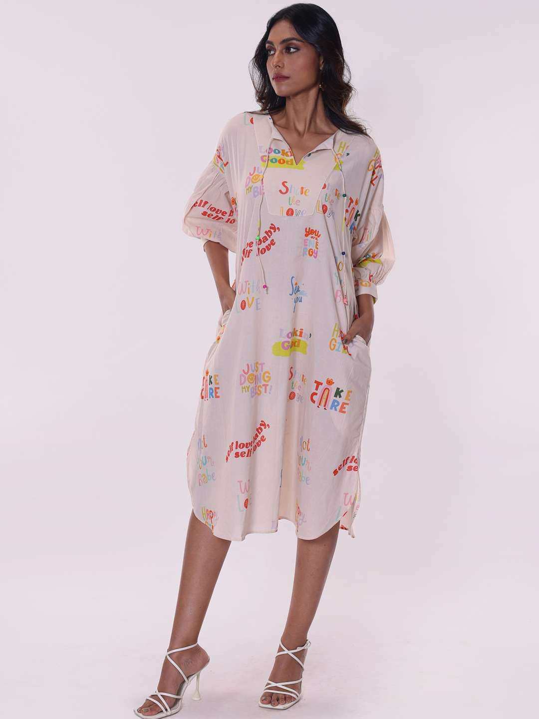 POPPI Women Happy Printed Midi Floral Print A-Line Dress