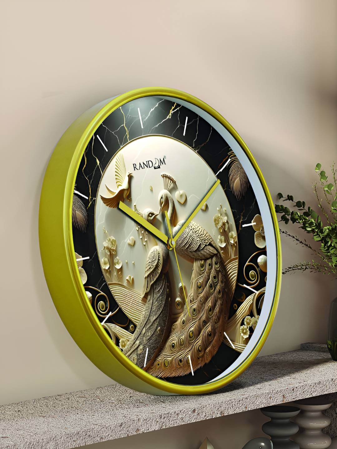RANDOM Embossed Dial Plastic Silent Clock Round Battery Analogue Peacock Wall Clock-30.5cm