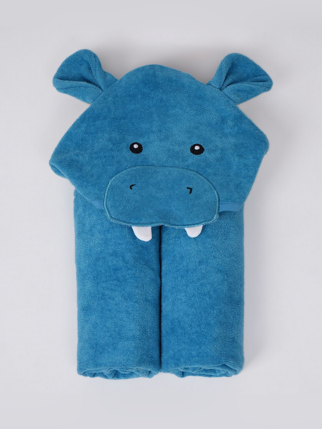 TIDY SLEEP Blue & White Happy Hippo Terry Cotton 300 GSM Bath Towel