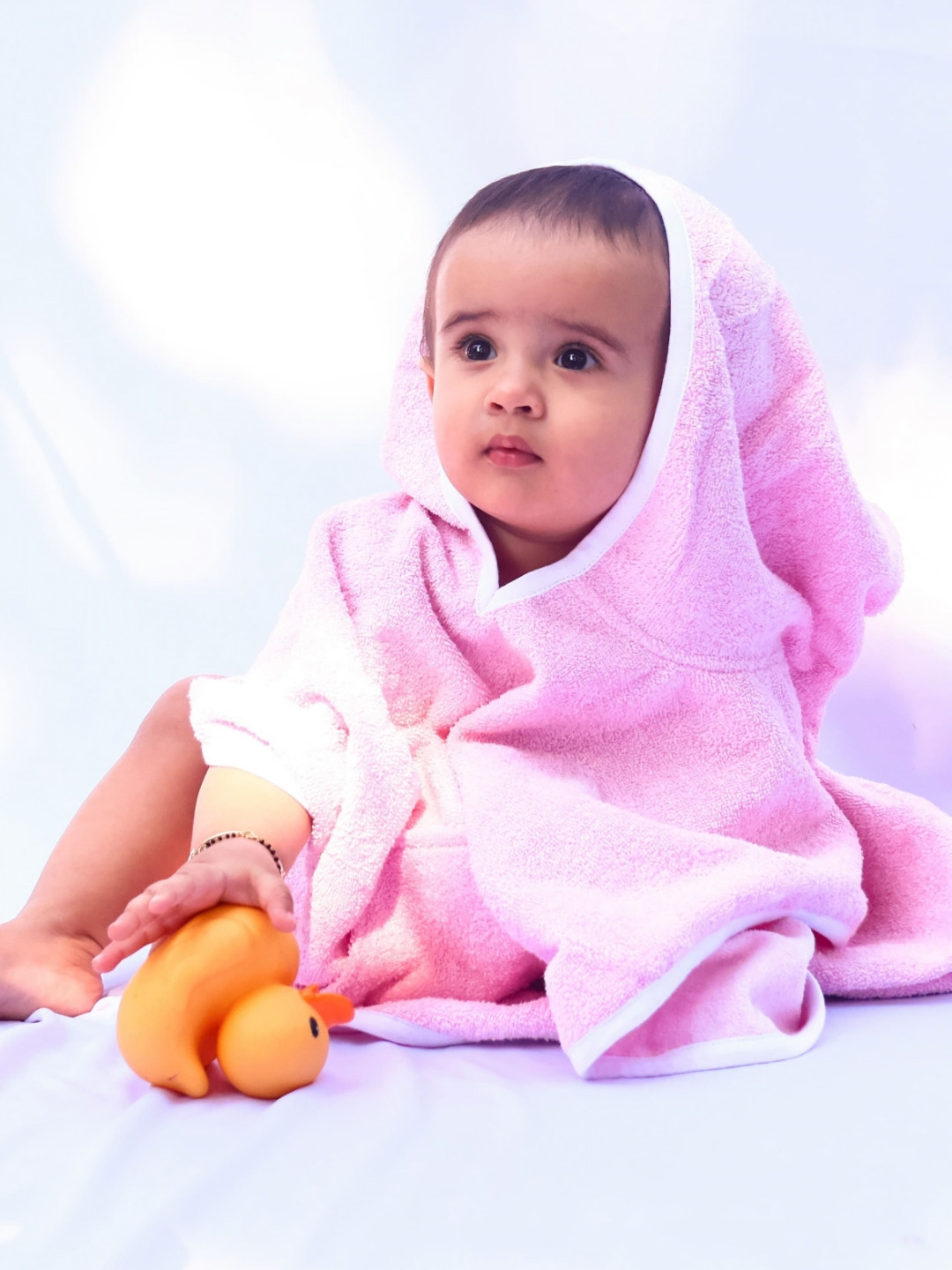 TIDY SLEEP Pink & White Terry Cotton 300 GSM Poncho Bath Towel