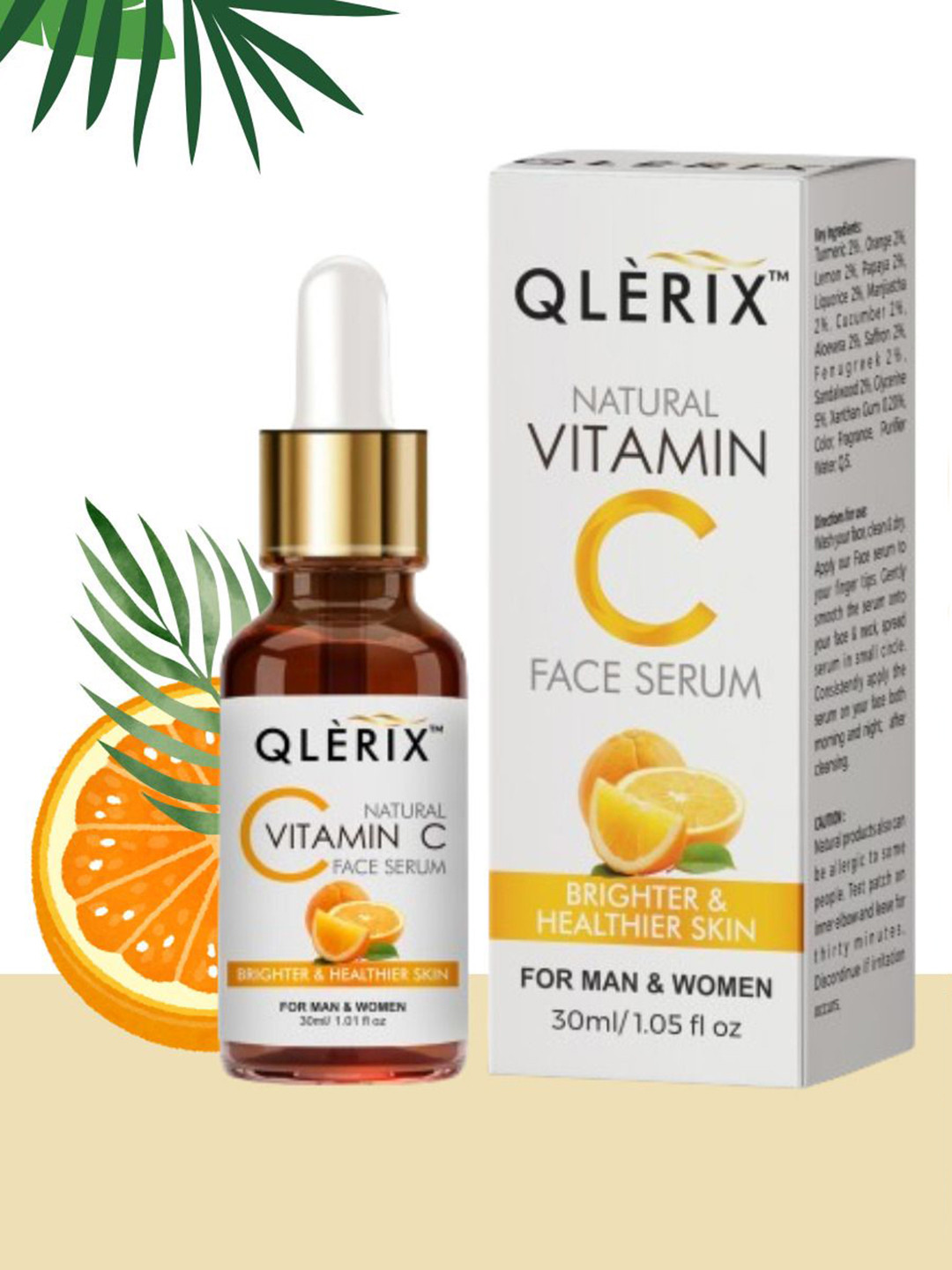 QLERIX Natural Vitamin C Face Serum With Orange & Aloe Vera - 30