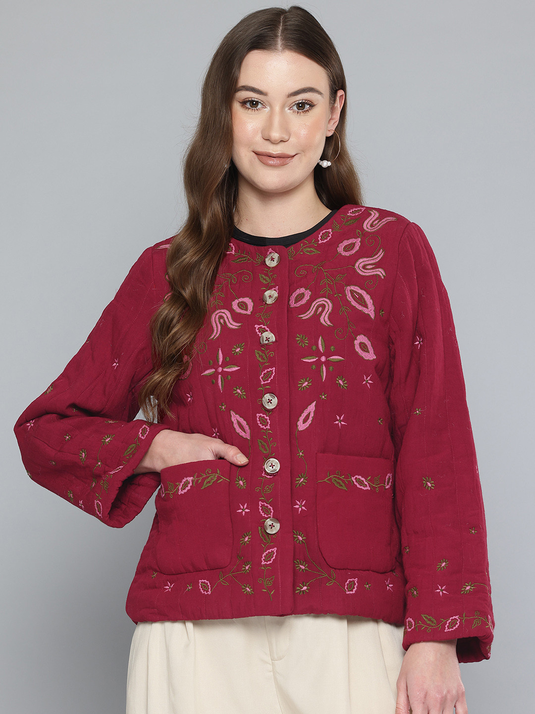 SCOUP Floral Embroidered Tailored Linen Jacket