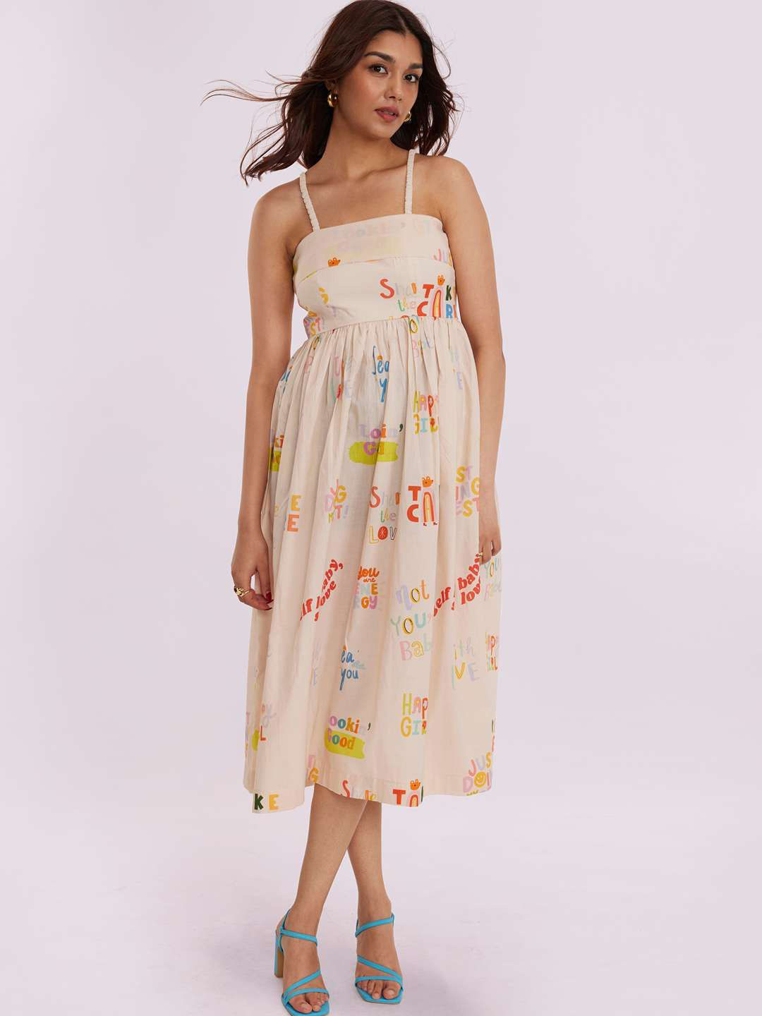 POPPI Women Floral Printed Strappy Empire Midi Dress