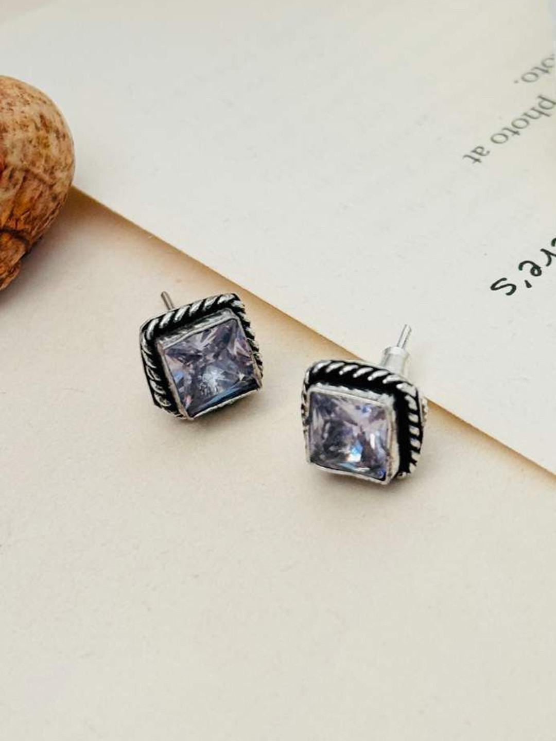 ABDESIGNS Silver Plating Square Shaped Studs Earrings