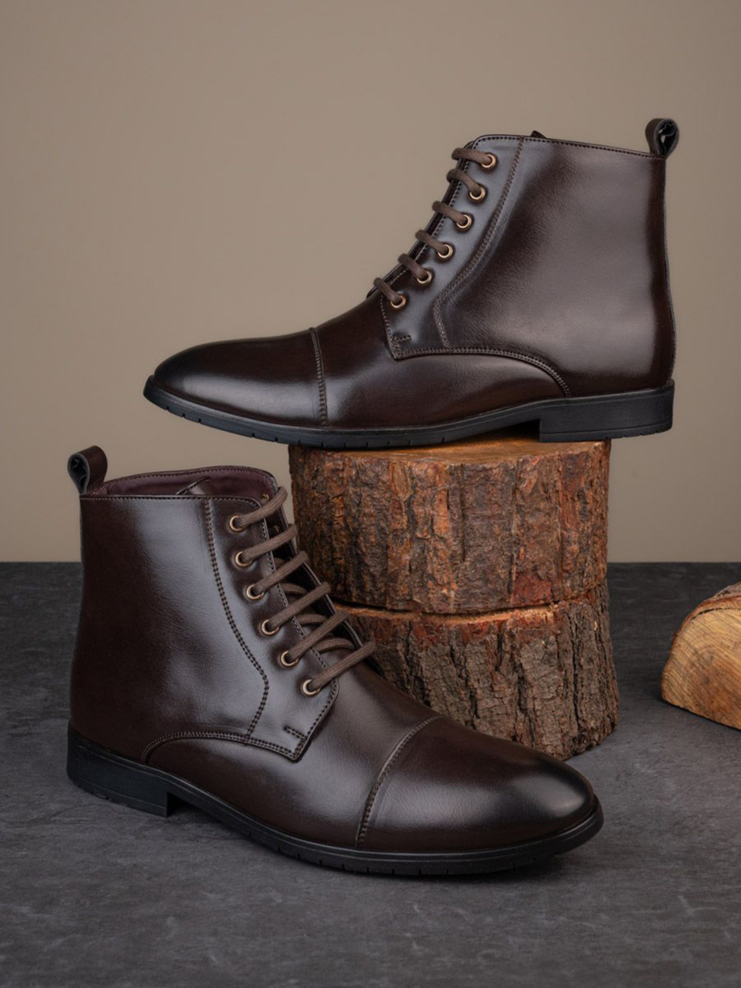 Styli Men High Top Faux Leather Lace Up Boots