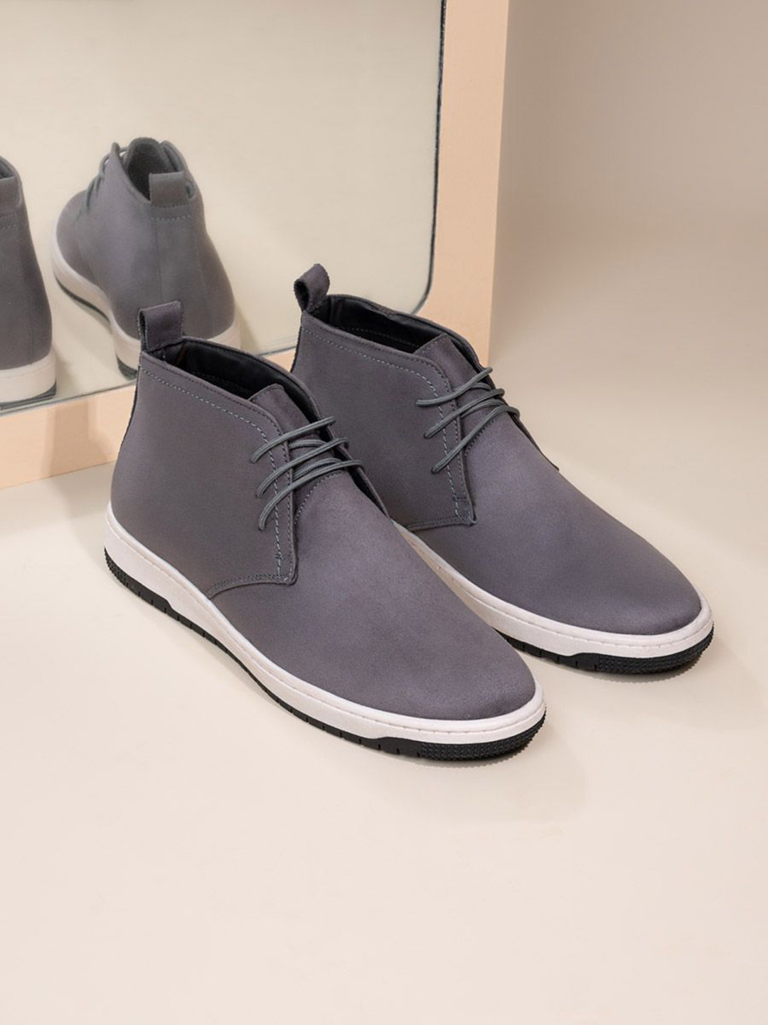 Styli Men Mid Top Faux Leather Casual Lace Up Boots