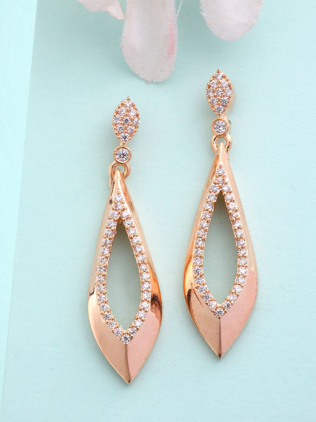 ZENEME Rose Gold-Plated Luxury Timeless Cubic Zirconia Earrings