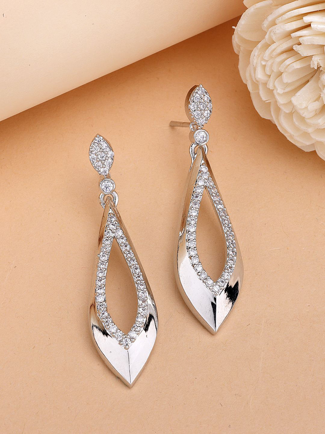ZENEME Rhodium-Plated Luxury Timeless Cubic Zirconia Earrings