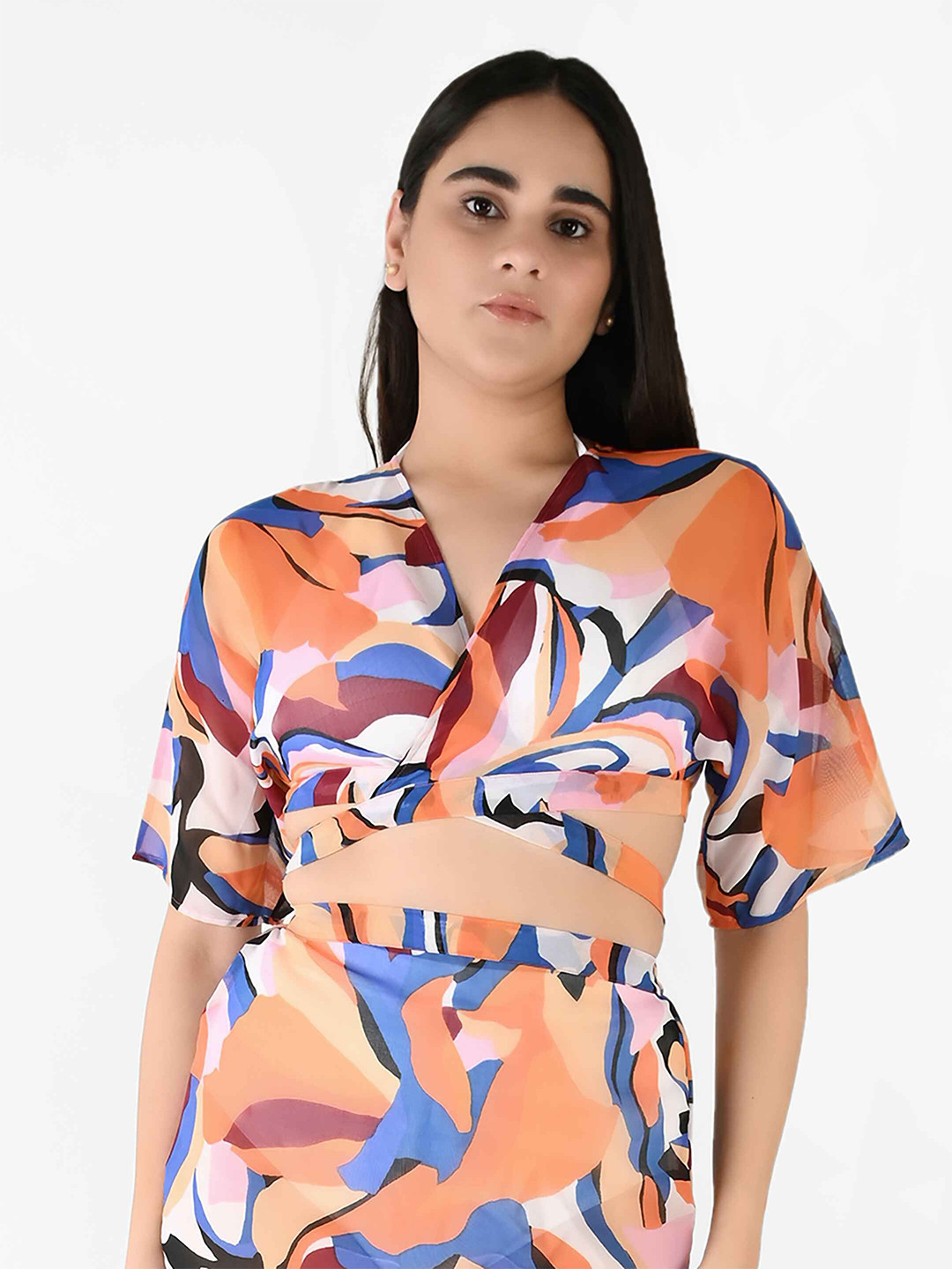 Blissence Women Abstract Printed Overlapping Cover Up Top